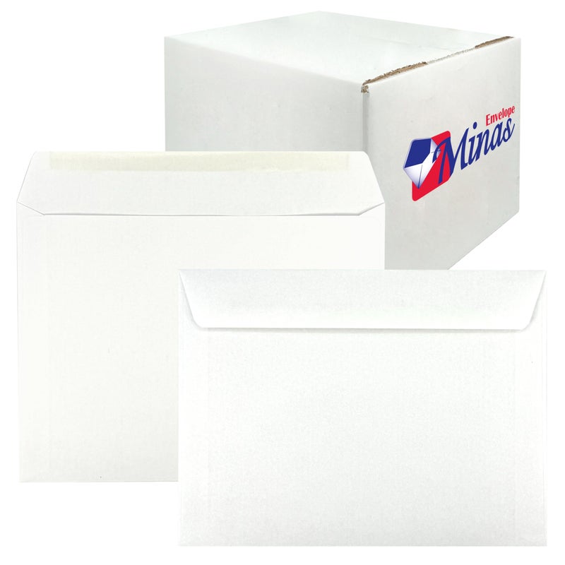 Minas Envelope 500 Minas Envelope 6" x 9" Booklet Envelopes (Open Side), Sturdy 24lb. White, Gum Flap, 500/Box - Image 1